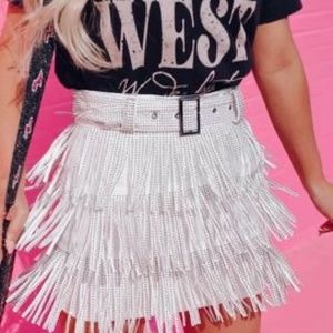 RHINESTONE DIVA FRINGE MINI SKIRT